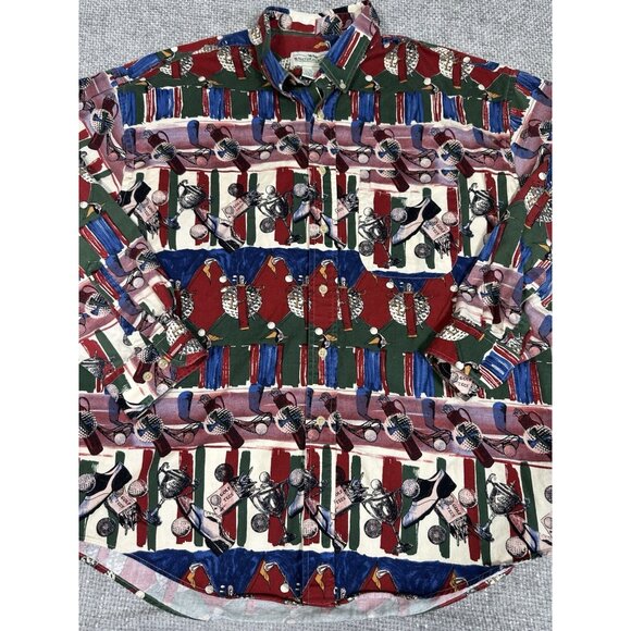 Vintage Natural Issue Shirt Mens Extra‎ Large Red Blue Golf All Over Print - Picture 3 of 9